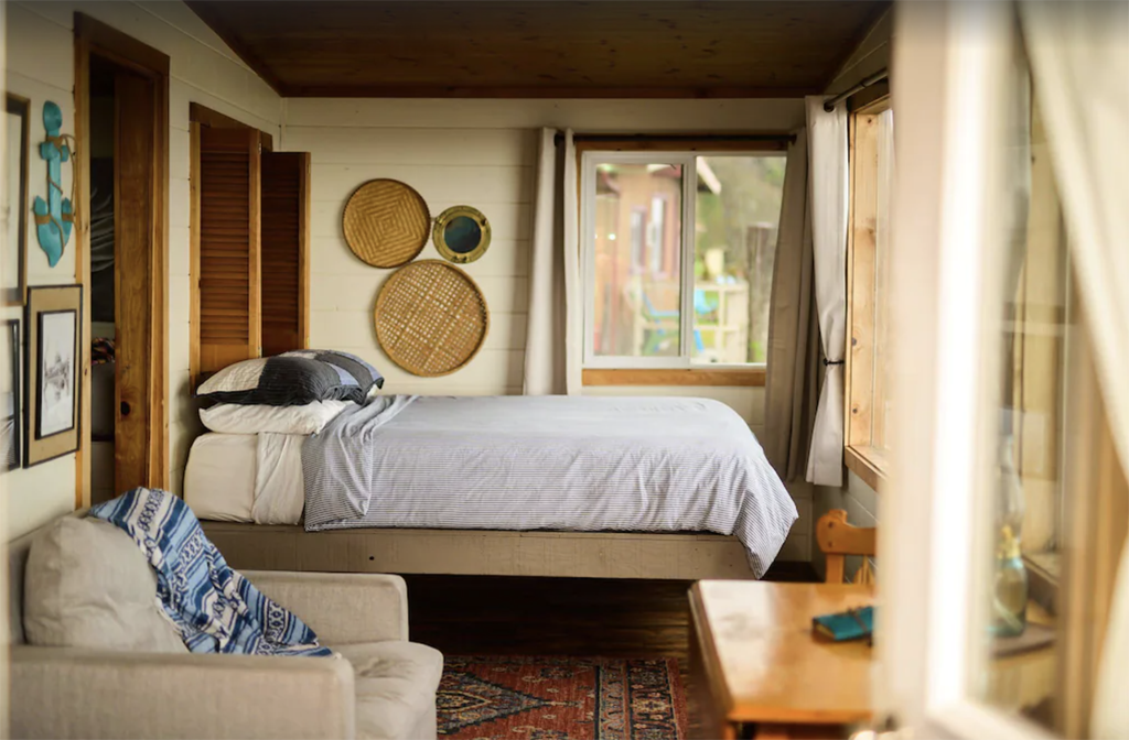 cozy bedroom in a seaside cabin on the Washington coast