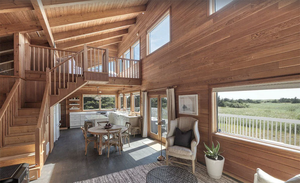 lofted cabin with wood work