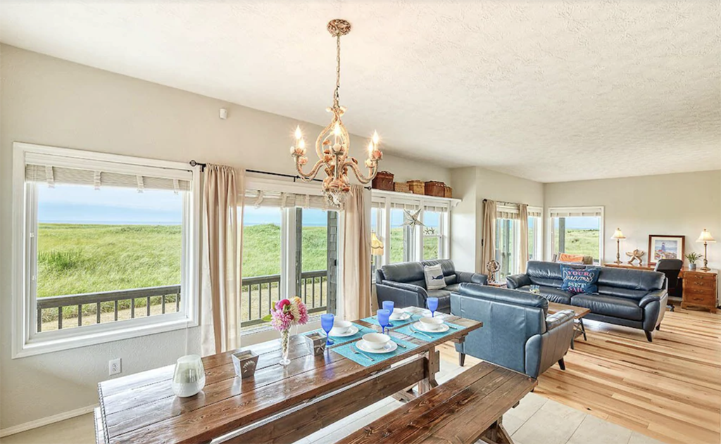 living and dining room at one of the best WA coast cabins