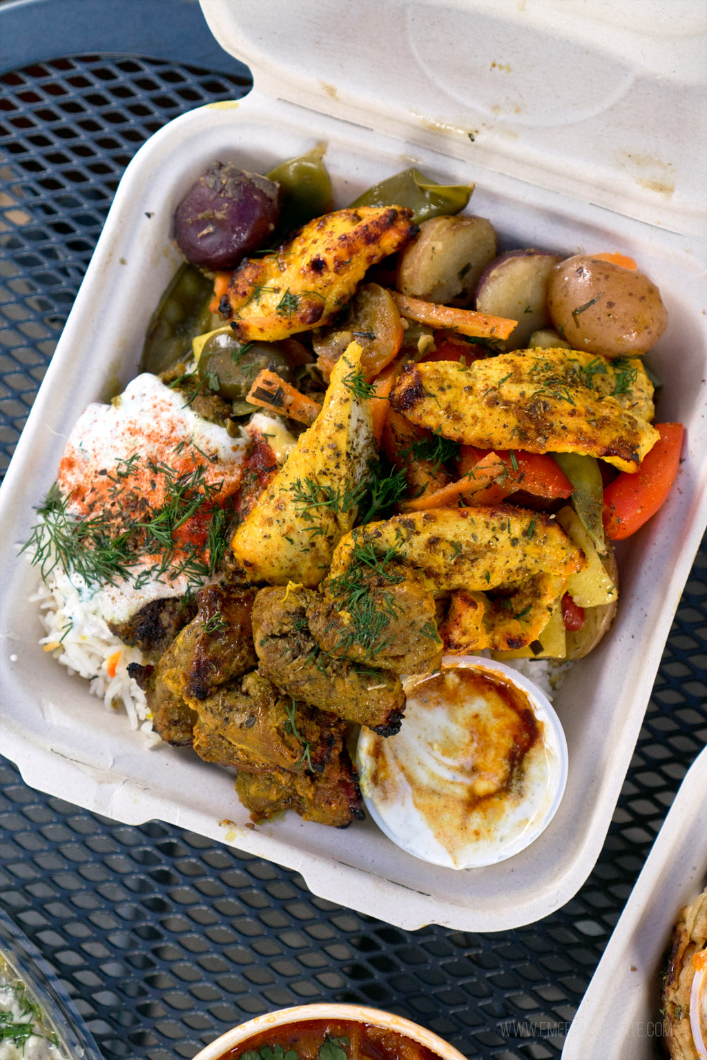 plate of chicken kebab from a Mediterranean restaurant in Seattle