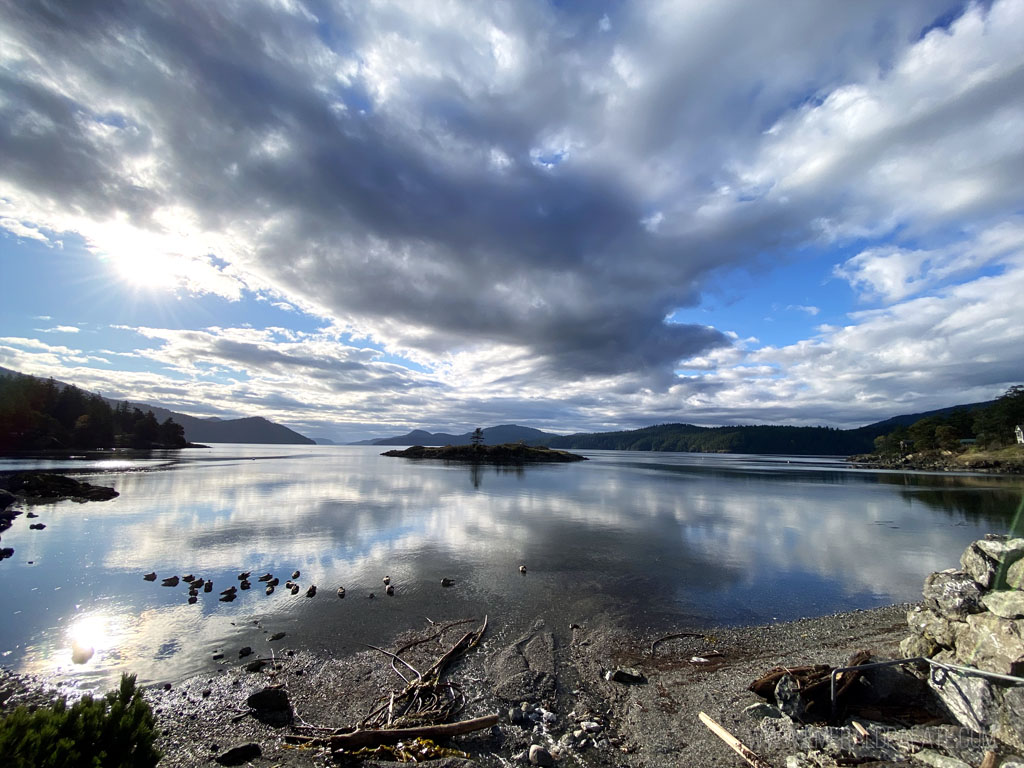 lake on Orcas Island with the sky full of clouds