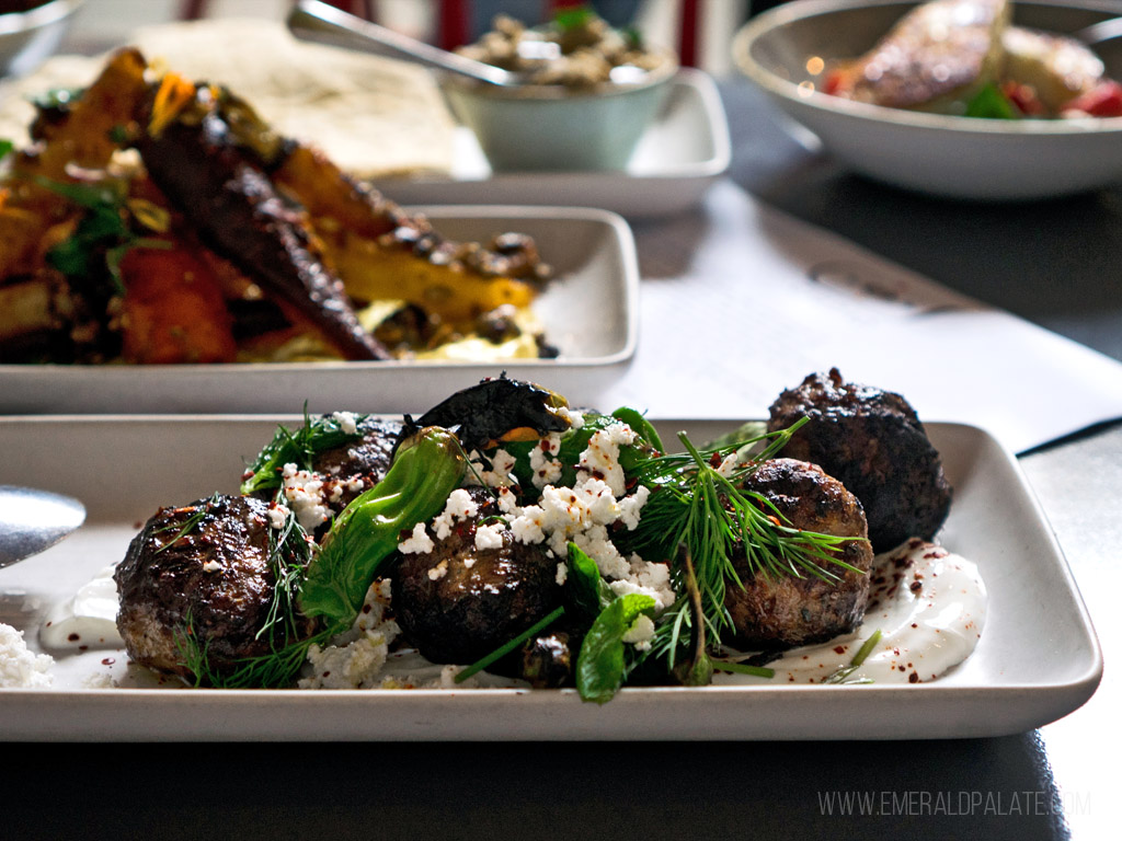 table of Mediterranean food in Seattle