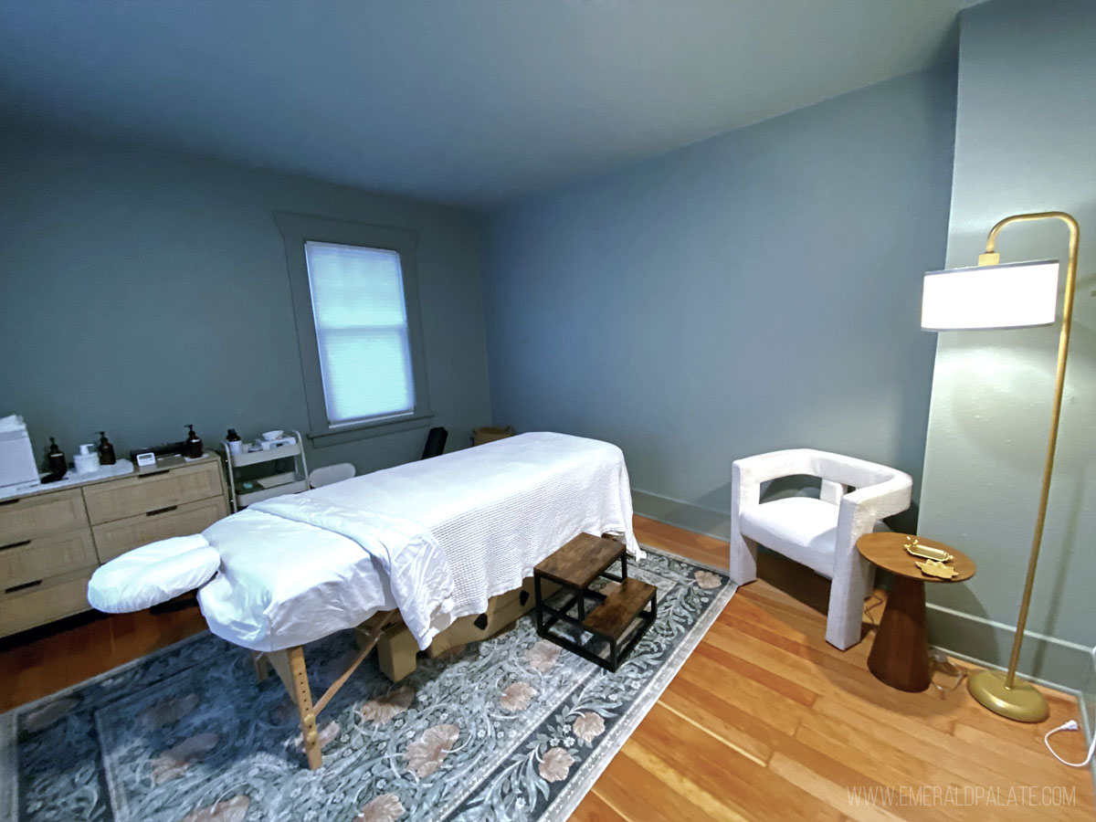 massage room at Skin & Sage Spa in Seattle