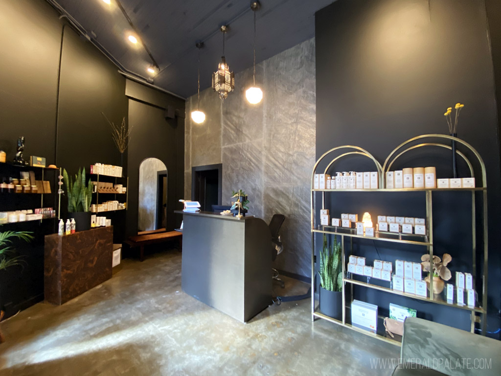 lobby and front desk at a boutique Seattle spa