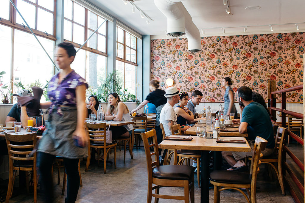 Cafe Flora, restaurant with adorable wallpaper