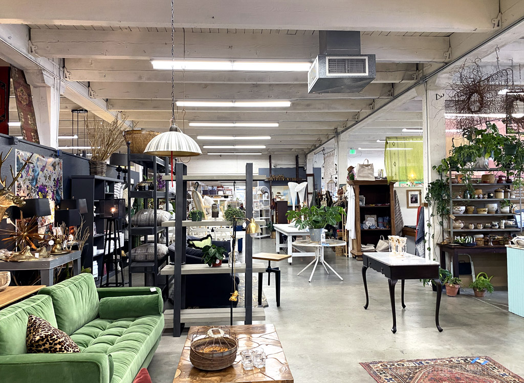 Inside a large gift shop and vintage store in Portland, Oregon