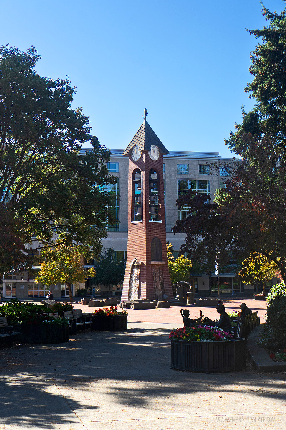 sculpture clock tower in Esther Park in Vancouver, WA