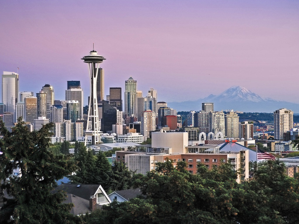 Seattle skyline at sunset - fun facts about Seattle
