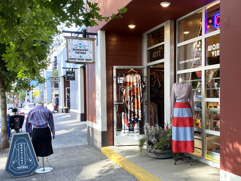 Portland antique shop with displays outside on the sidewalk