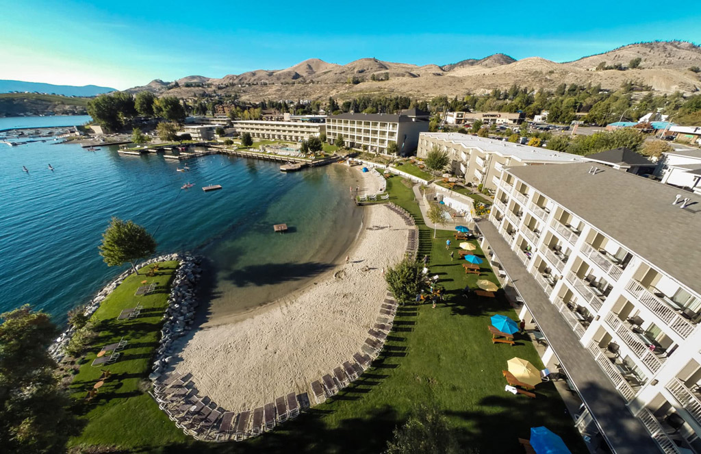 aerial review of Campbell's Resort, one of the best places to stay in Lake Chelan