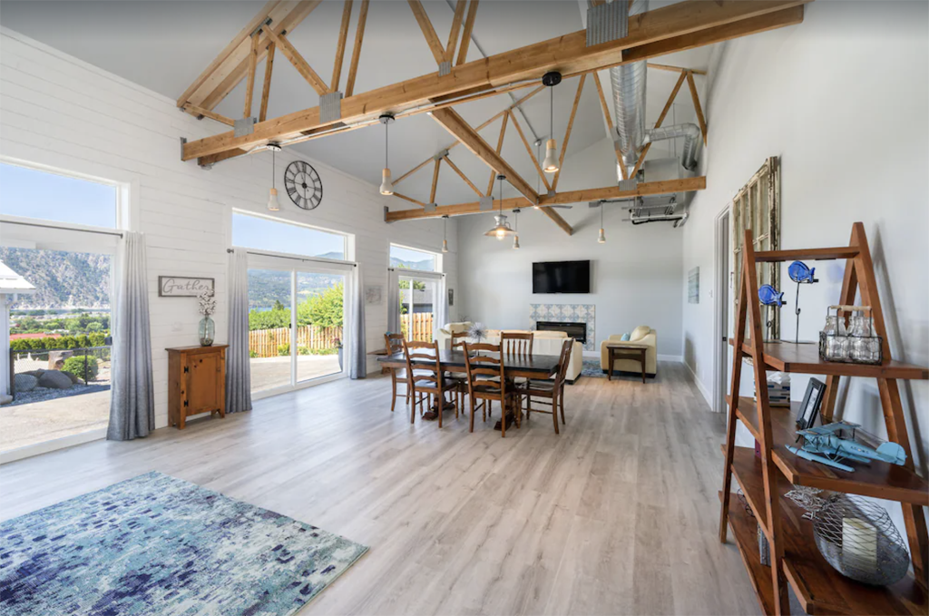 inside a lofted farmhouse property rental in Lake Chelan