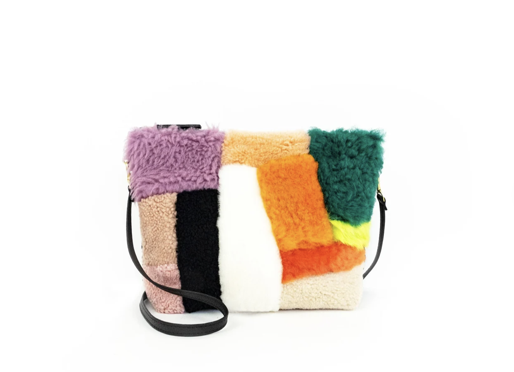color block cross body purse in various shearling materials, one of the best made in Oregon gifts