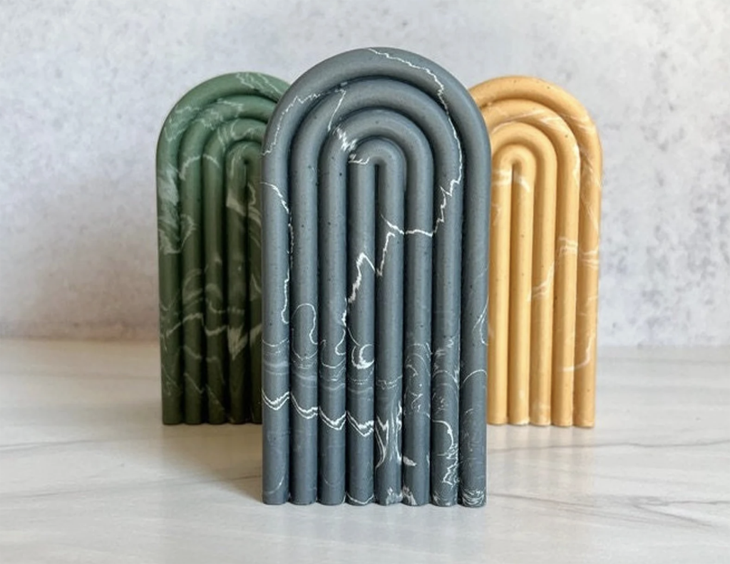 colorful rounded bookends that look like marble