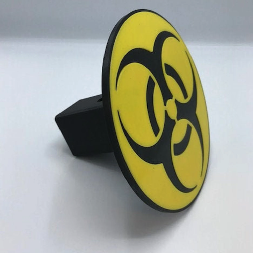 bio hazard symbol on a trailer hitch, one of the most unique travel gifts