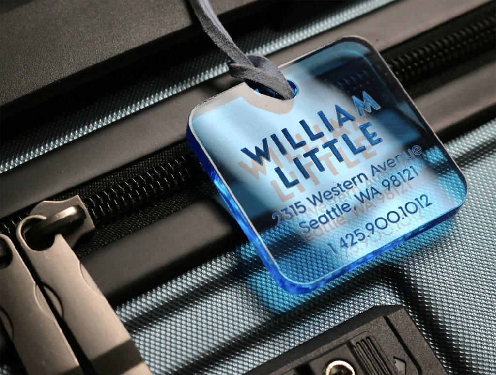 durable acrylic luggage tag personalized as a unique travel gift