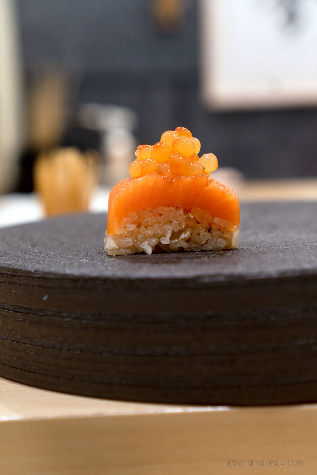 salmon sushi topped with tobiko at one of the best sushi restaurants in Seattle