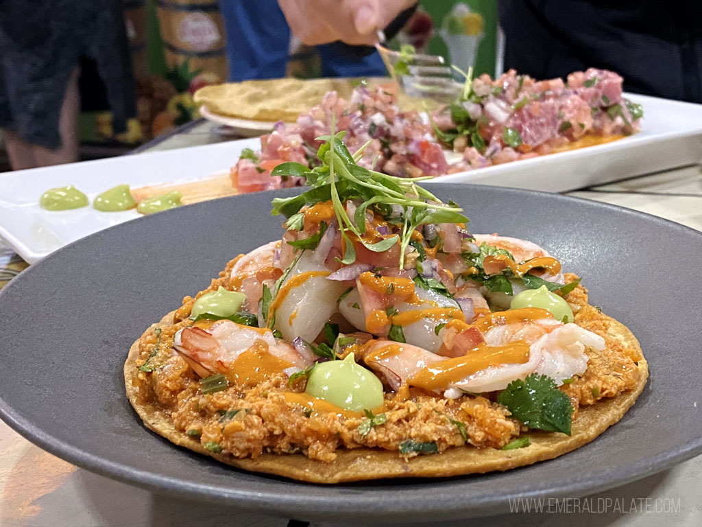 ceviche tostada from one of LA's best restaurants, a must visit during your 4 day Los Angeles itinerary