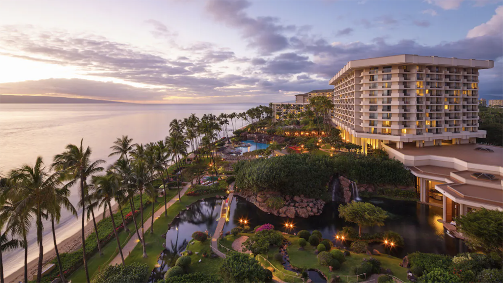 Maui beachfront resort aerial view