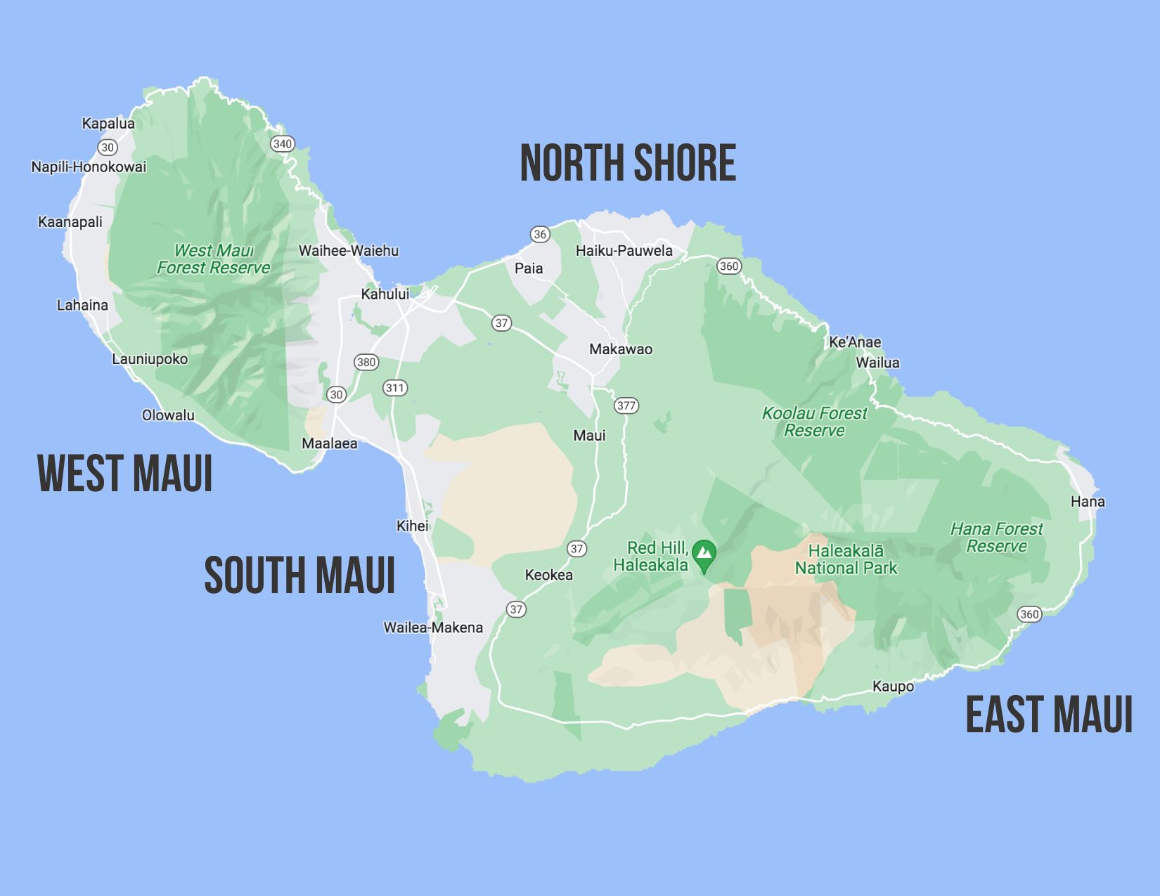 map of where to stay in Maui