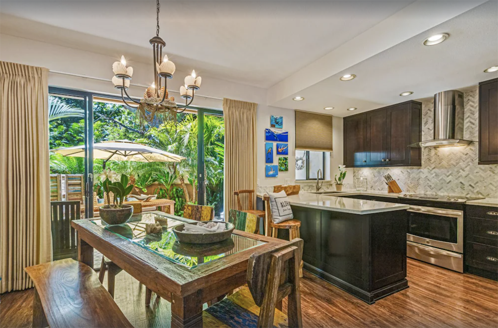 kitchen inside a vacation rental in Maui