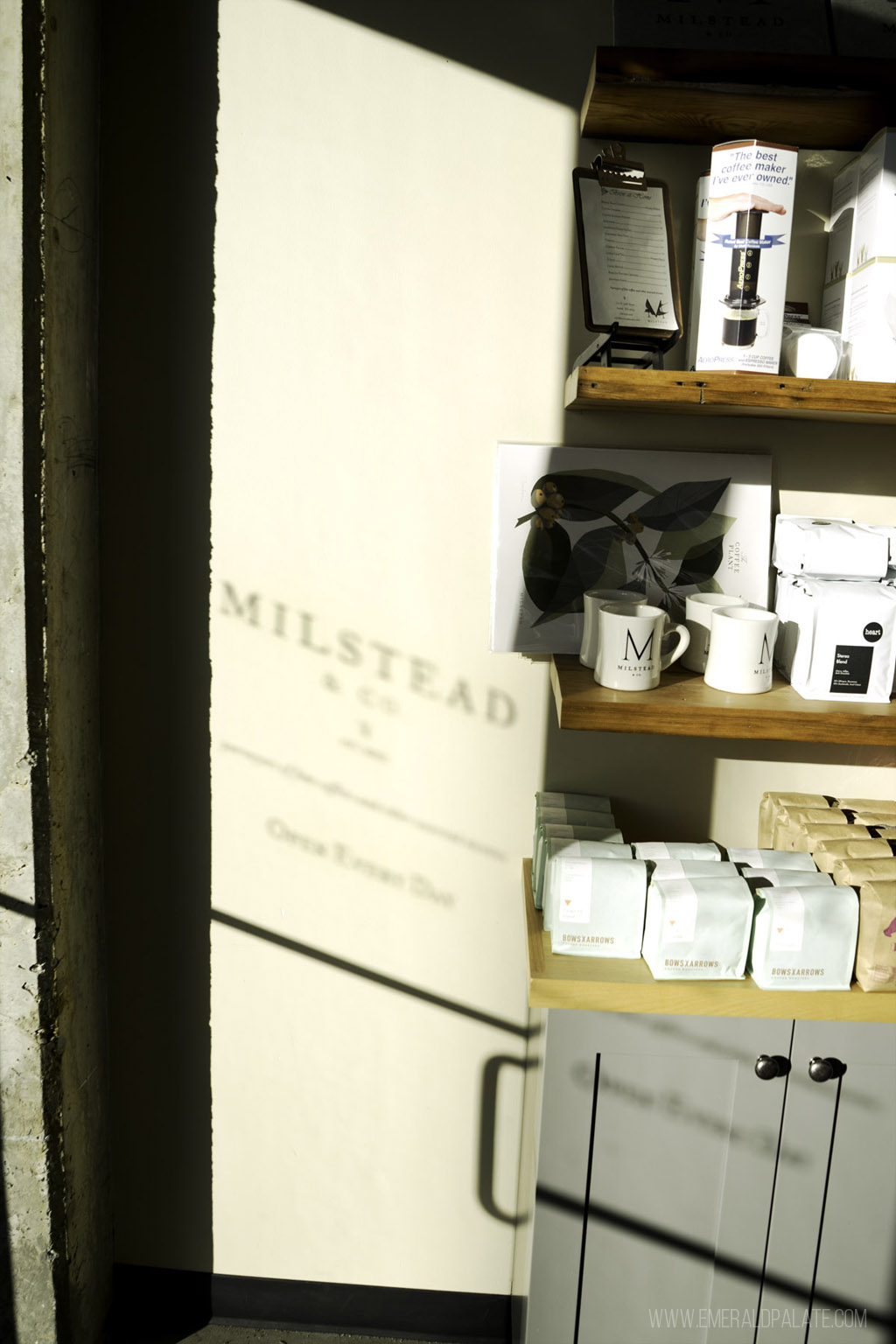 Milstead Coffee Co logo reflecting in the sunlight