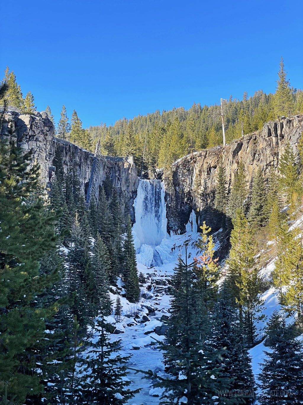 Tumalo Falls in winter, one of the best things to do in Bend, Oregon in winter