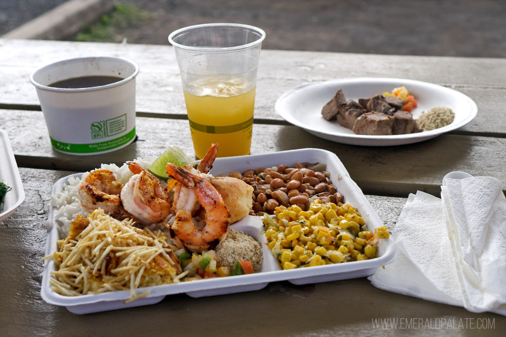 Brazilian plate of shrimp and beans