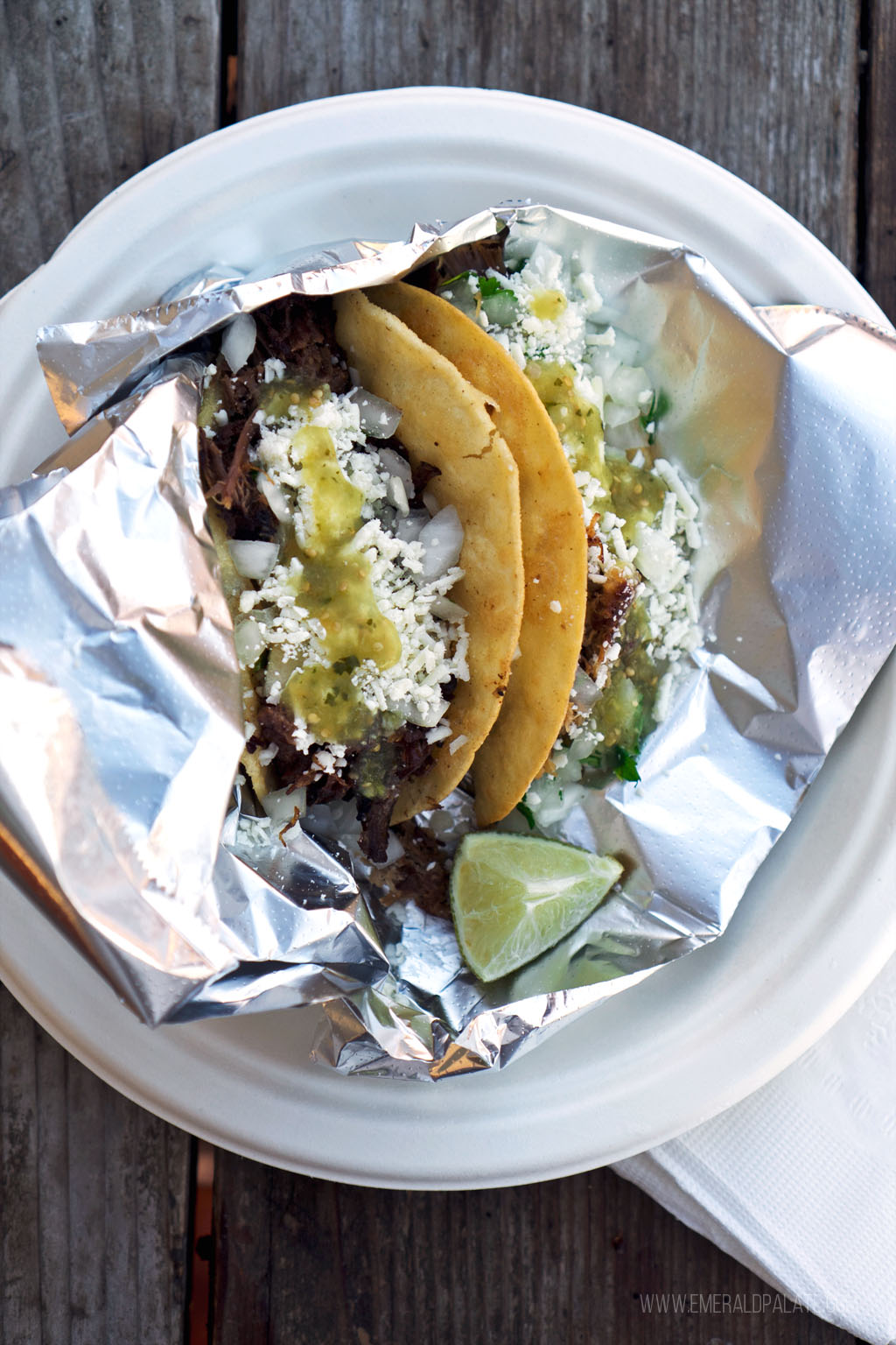 tacos in tin foil from a Bend food truck