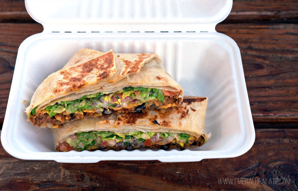 vegan crunchwrap, a great place to eat after winter activities in Bend, Oregon