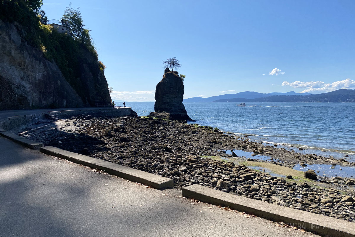 View of haystack rock from Stanley Park Seawall trail