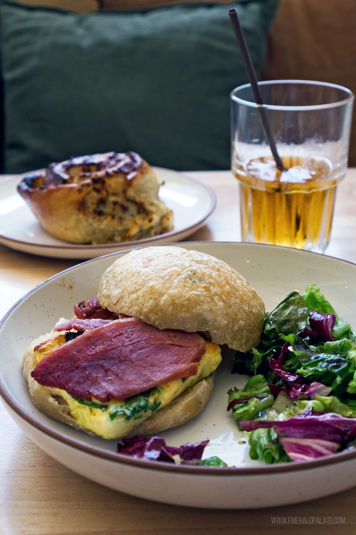 breakfast sandwich at a cafe in Seattle