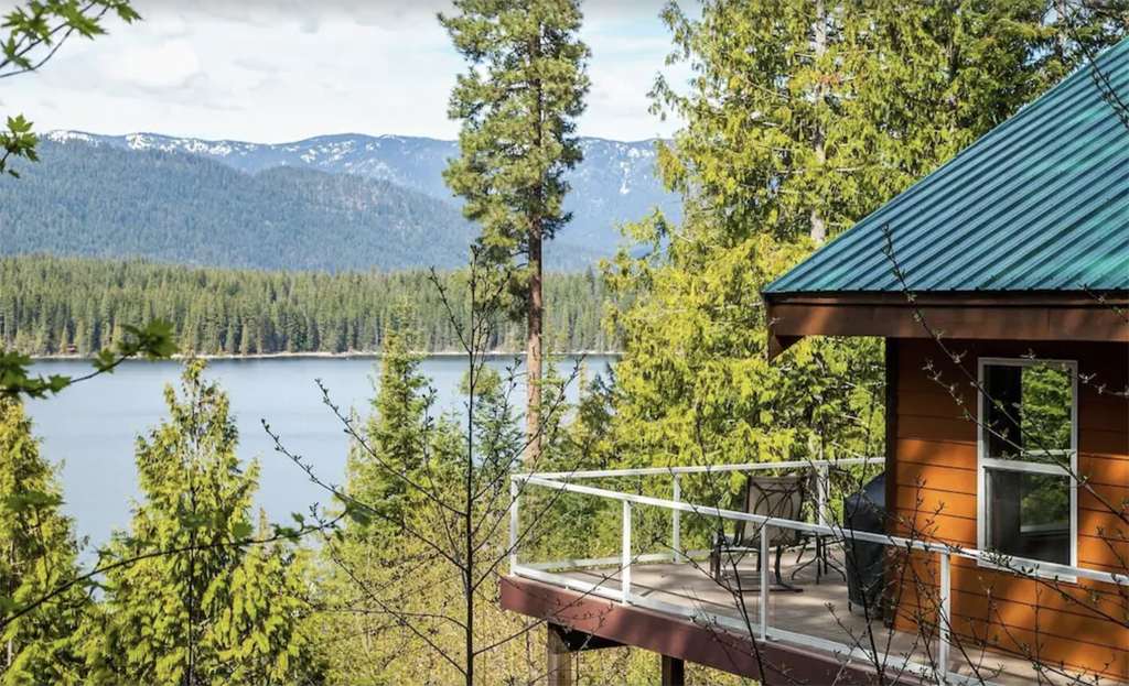 cabin with a deck overlooking the Wenatchee river