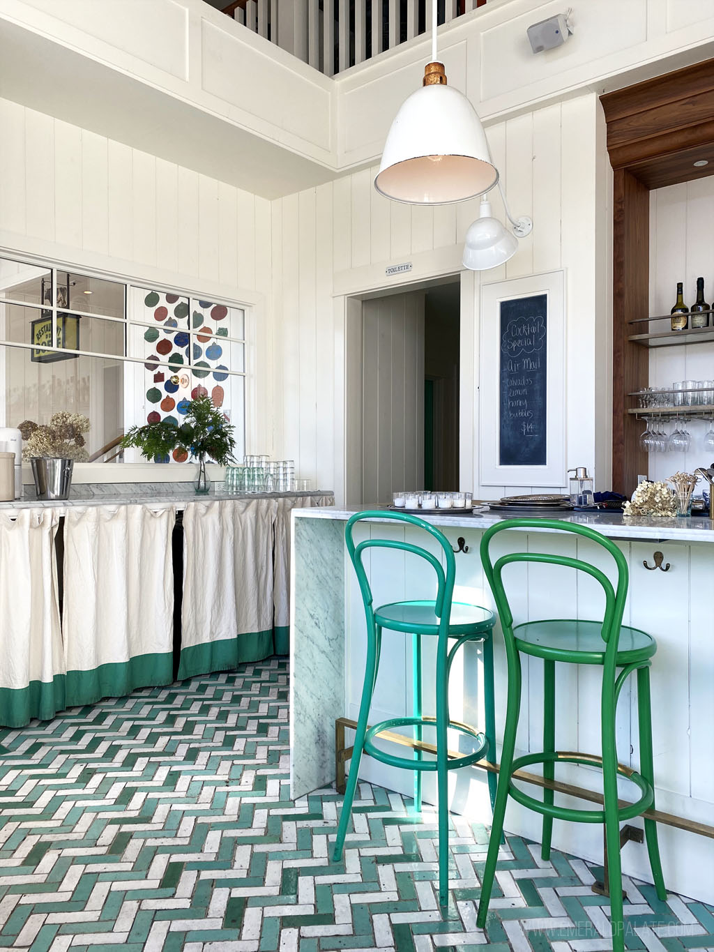 instagram-worthy restaurant in Seattle with green and white zig zag tile