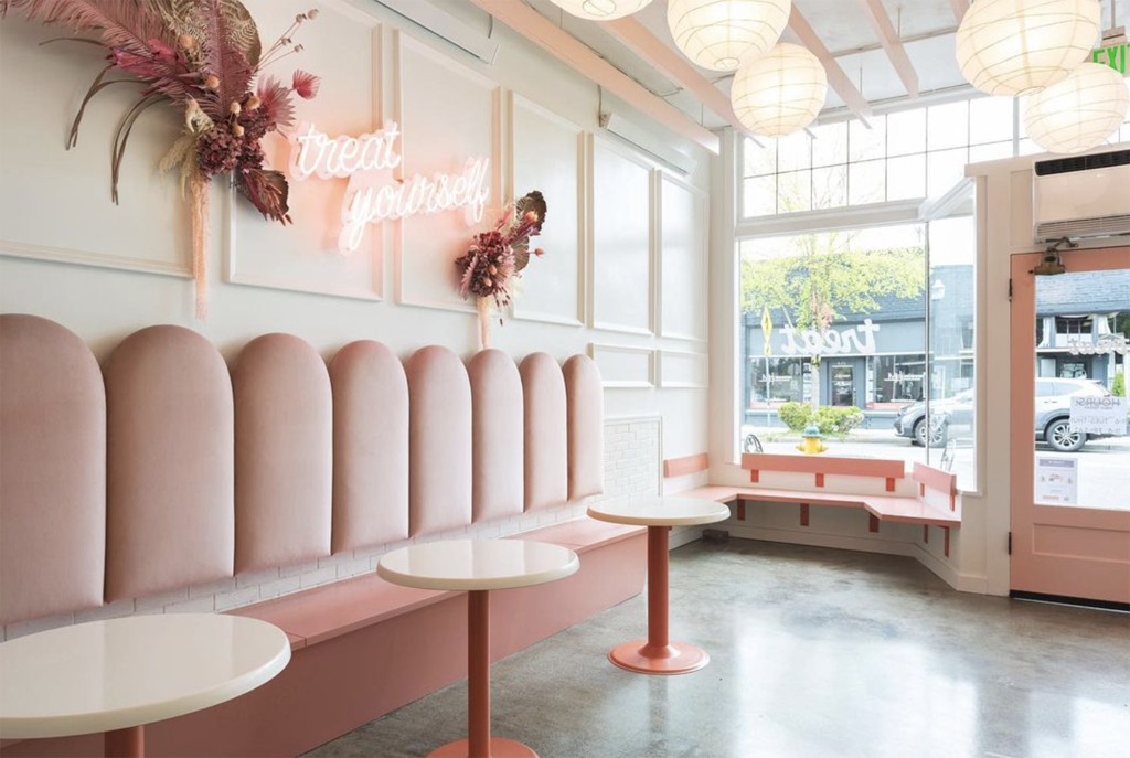 Treat Cookies, a pink and white cookie shop that is one of the most Instagram worthy restaurants in Seattle