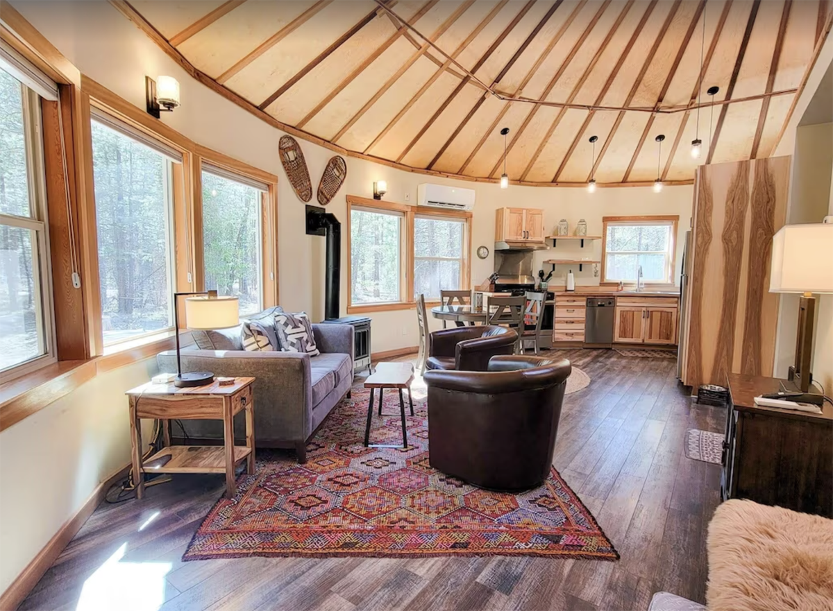 inside a modern yurt in Winthrop WA