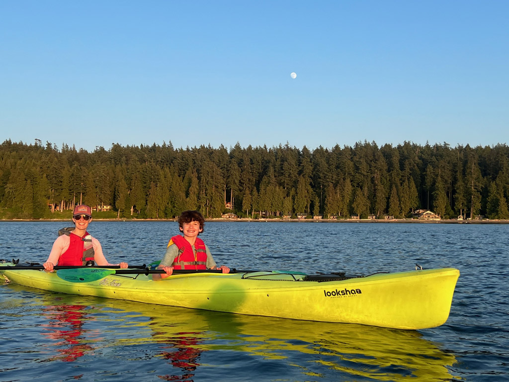 family kayaking