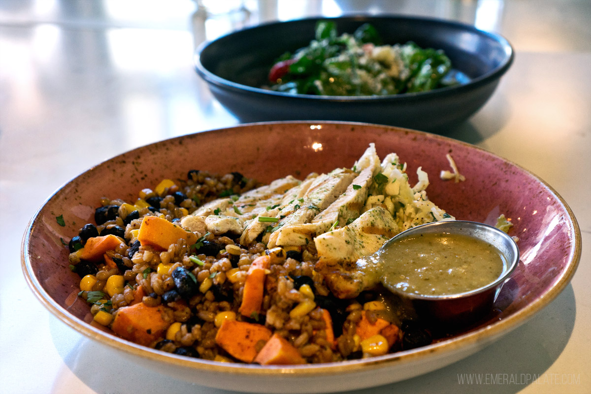 bowl of farro, sweet potato, and chicken from a Scottsdale restaurant