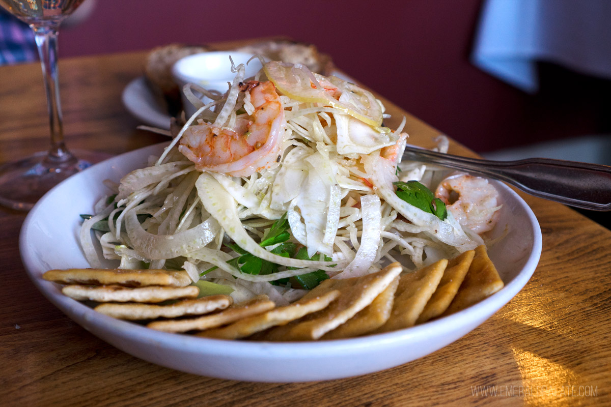heaping fennel salad with shrimp and saltines from one of the most unique restaurants in Scottsdale