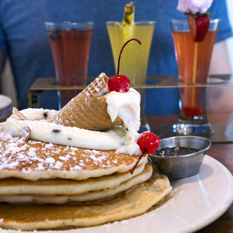 pancakes topped with ice cream cone at one of the most unique Scottsdale restaurants