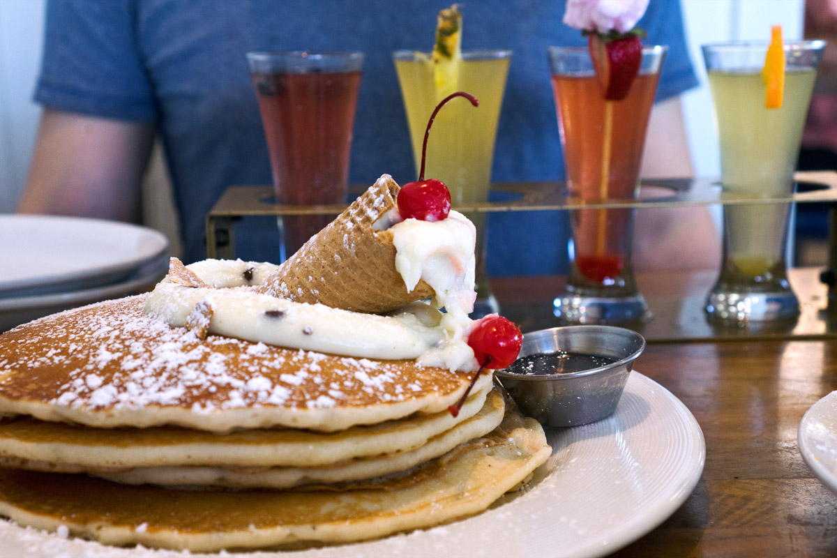 pancakes topped with ice cream cone at one of the most unique Scottsdale restaurants