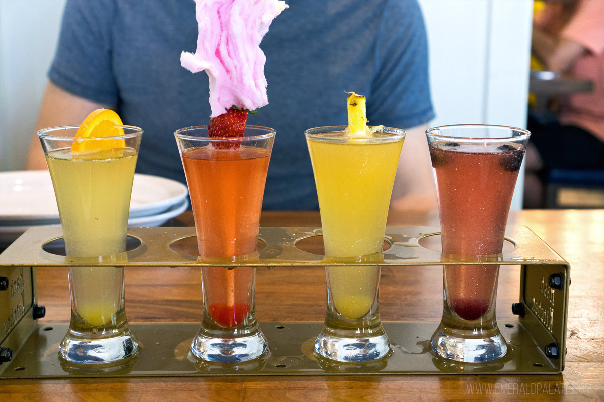 colorful mimosa flight, one with cotton candy
