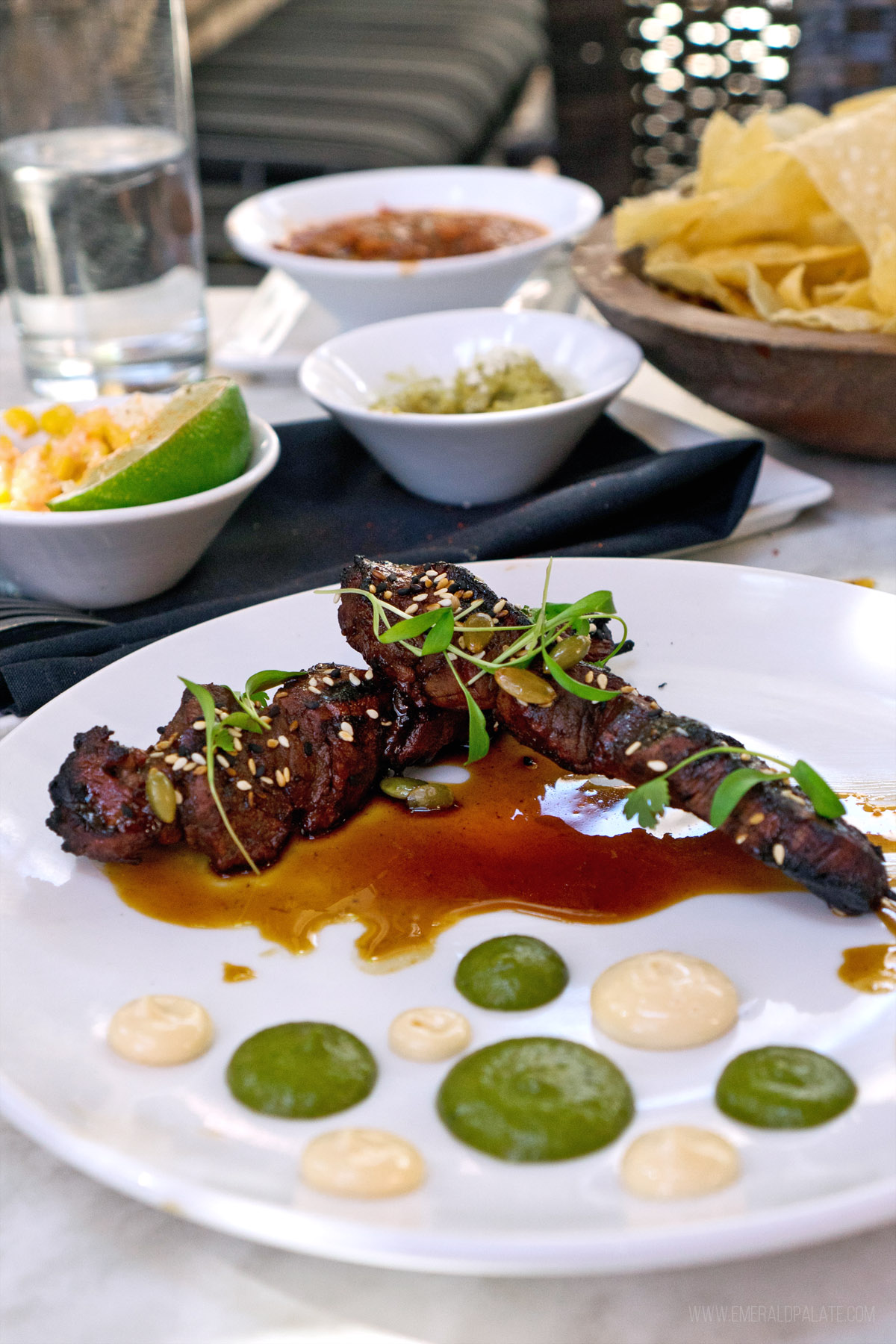 steak skewers with dollops of sauce from a unique place to eat in Scottsdale