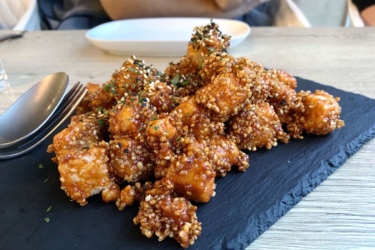 close up of tofu poppers at a must try Kelowna restaurant