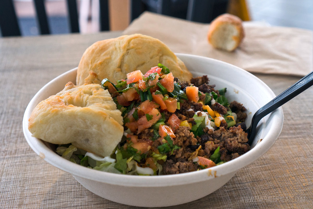 bowl of chili with fry bread