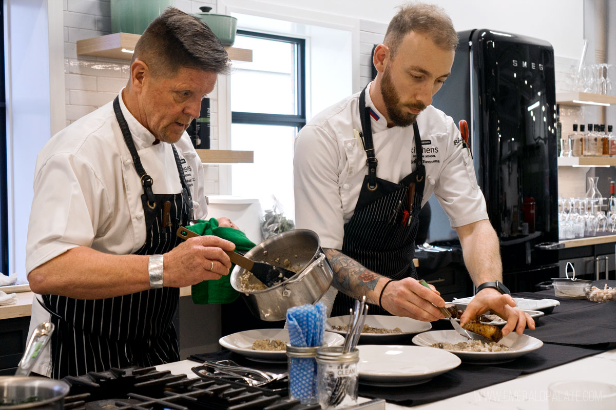 chefs preparing a meal at a cooking school that's a must try on your weekend in Kelowna