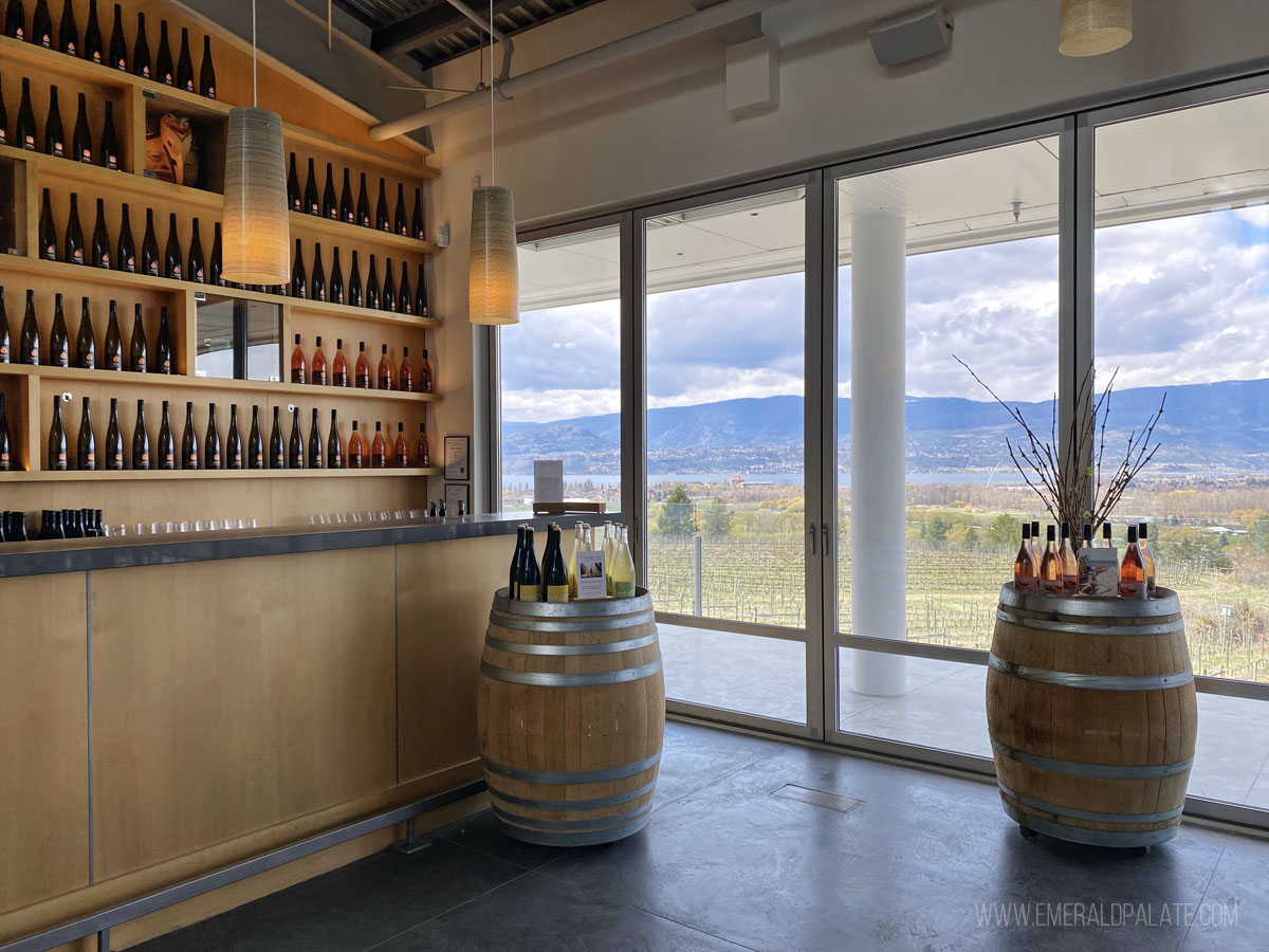 view of vineyards and lake at Tantalus Vineyards