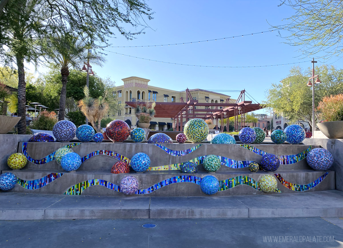mosaic spheres on steps in a plaza in Scottsdale, AZ