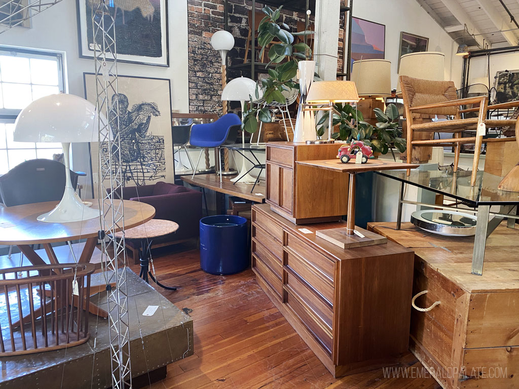 inside a vintage decor shop in Eugene, OR