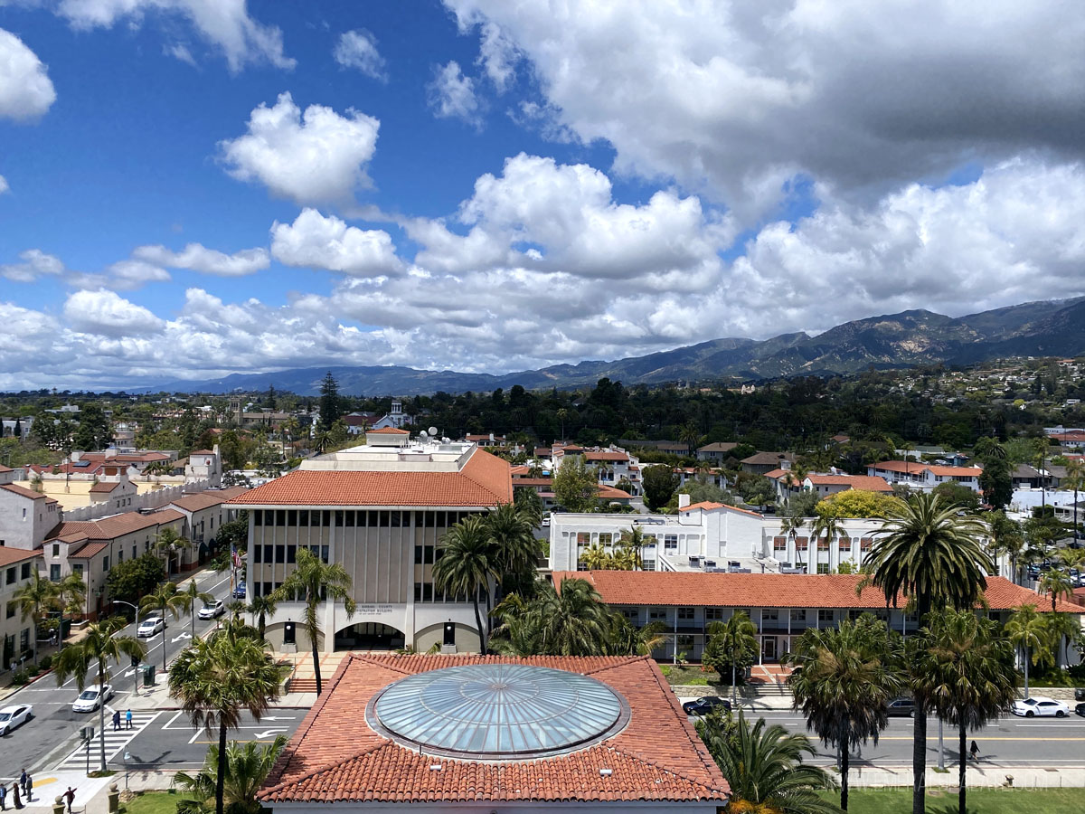 view of Santa Barbara rooftops from above