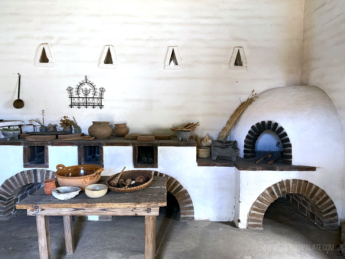 historic kitchen inside El Presidio in Santa Barbara, CA